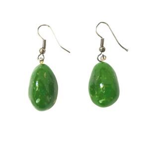 Dark Green Pear Shape Jade Dangle Drop Earrings Surgical Steel Hooks